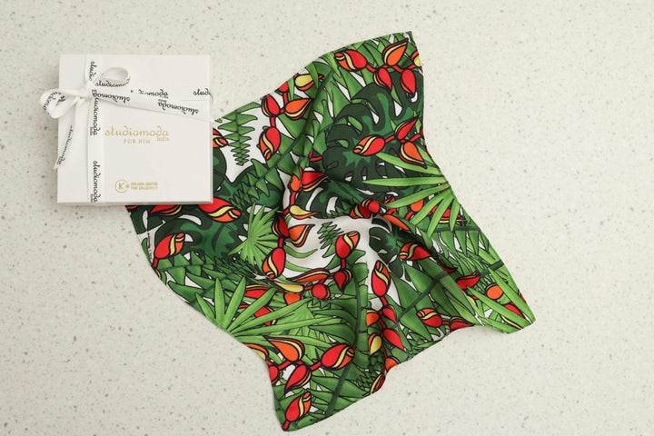 Pocket Square-Tropical Heliconia Print